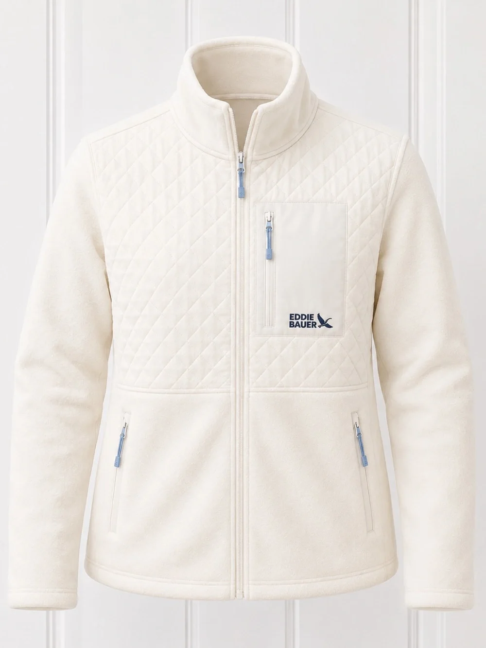 Eddie Bauer Women’s Mixed Media Fleece Jacket Cream Large NWT Full Zip